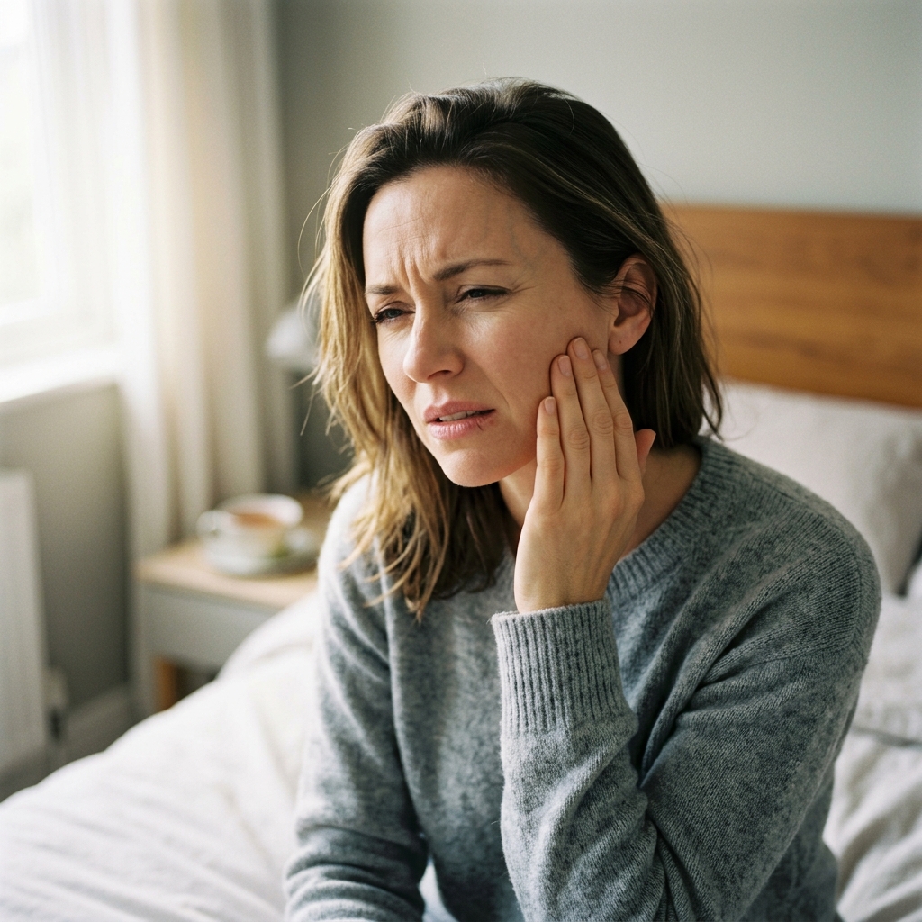 Persoană care suferă de dureri de maxilar din cauza scrâșnitului dinților